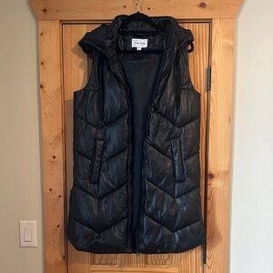 Tribal Jeans Faux Leather Quilted Black Vest, New, Small